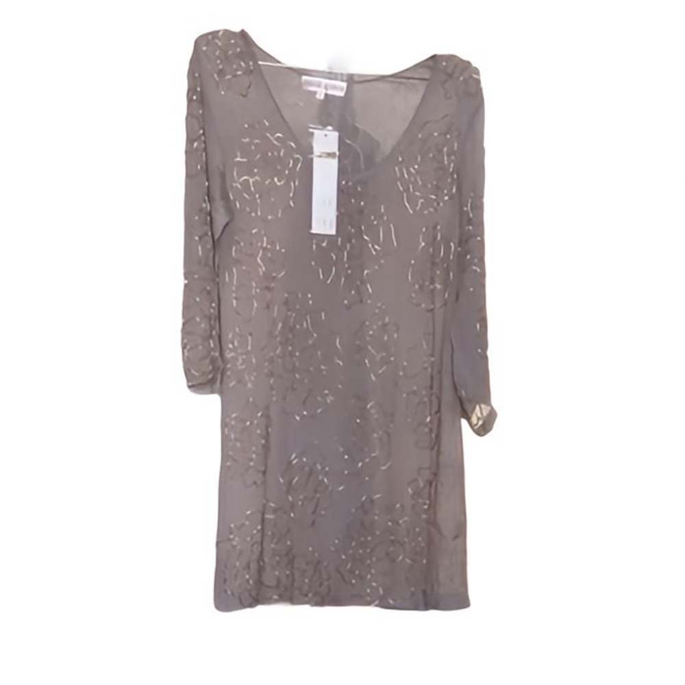 Monique Leshman Silver Gray Beaded Mini Dress Size Large NWT
